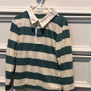 Striped Green and White Long Sleeve Polo Shirt